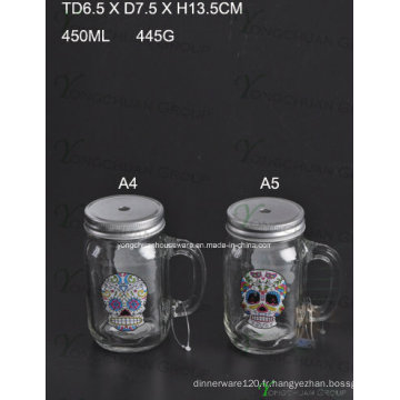 450ml 16oz Handle Mason Jar avec couvercles et pailles